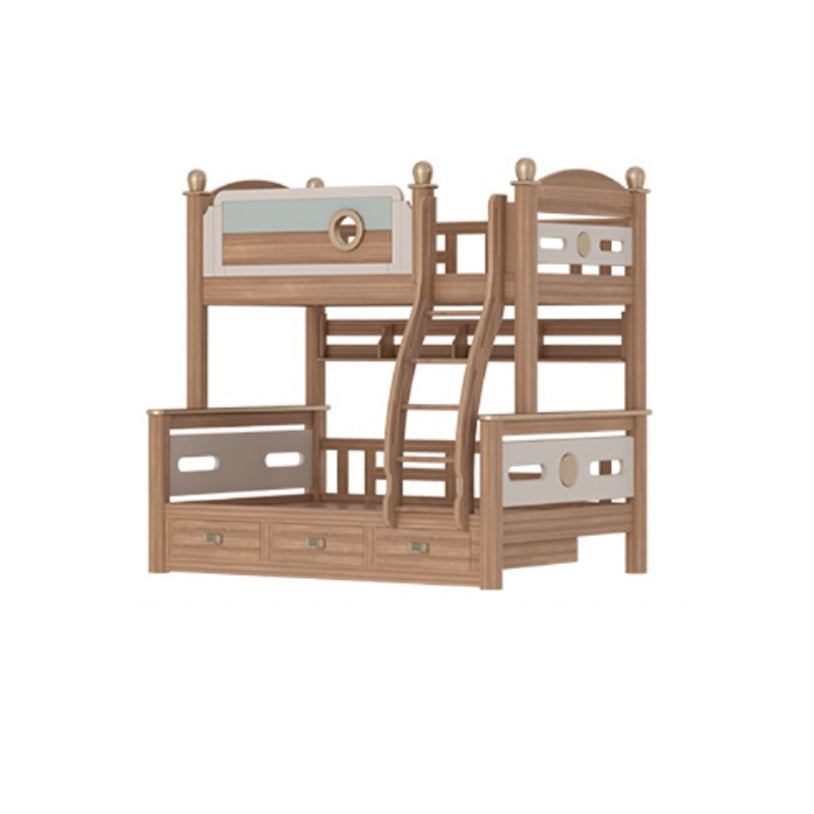 Gender Neutral Solid Wood Kids Bed Mid-Century Modern Bunk Bed with Storage