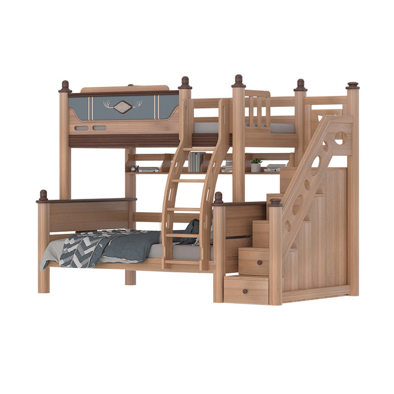 Gender Neutral Solid Wood Kids Bed Mid-Century Modern Bunk Bed with Storage