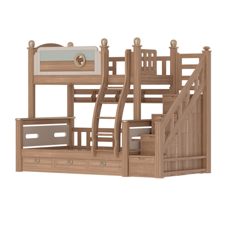 Gender Neutral Solid Wood Kids Bed Mid-Century Modern Bunk Bed with Storage