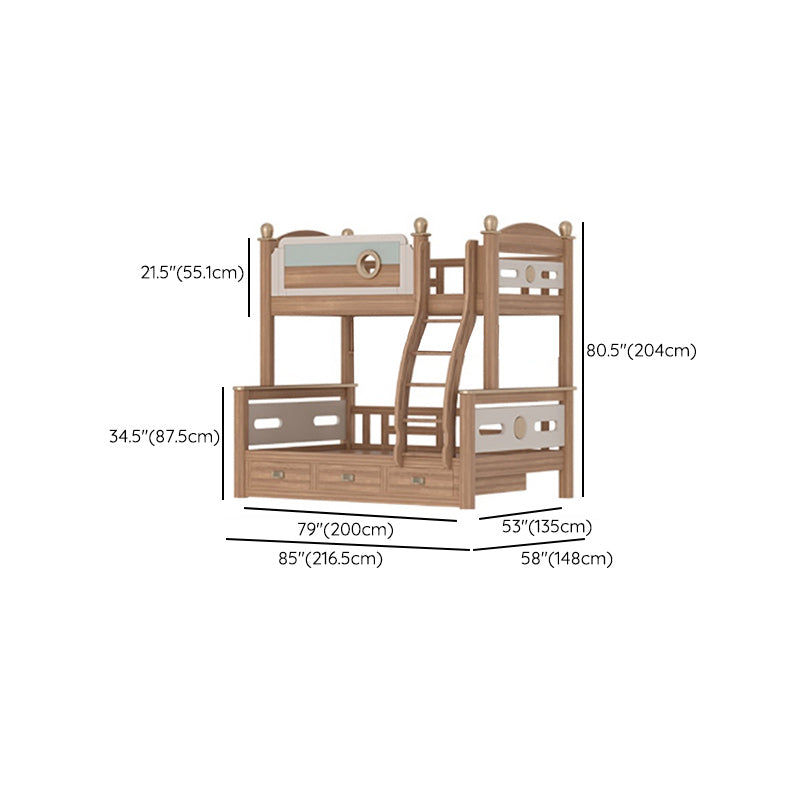 Gender Neutral Solid Wood Kids Bed Mid-Century Modern Bunk Bed with Storage