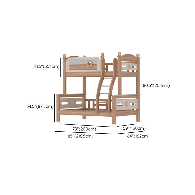 Gender Neutral Solid Wood Kids Bed Mid-Century Modern Bunk Bed with Storage