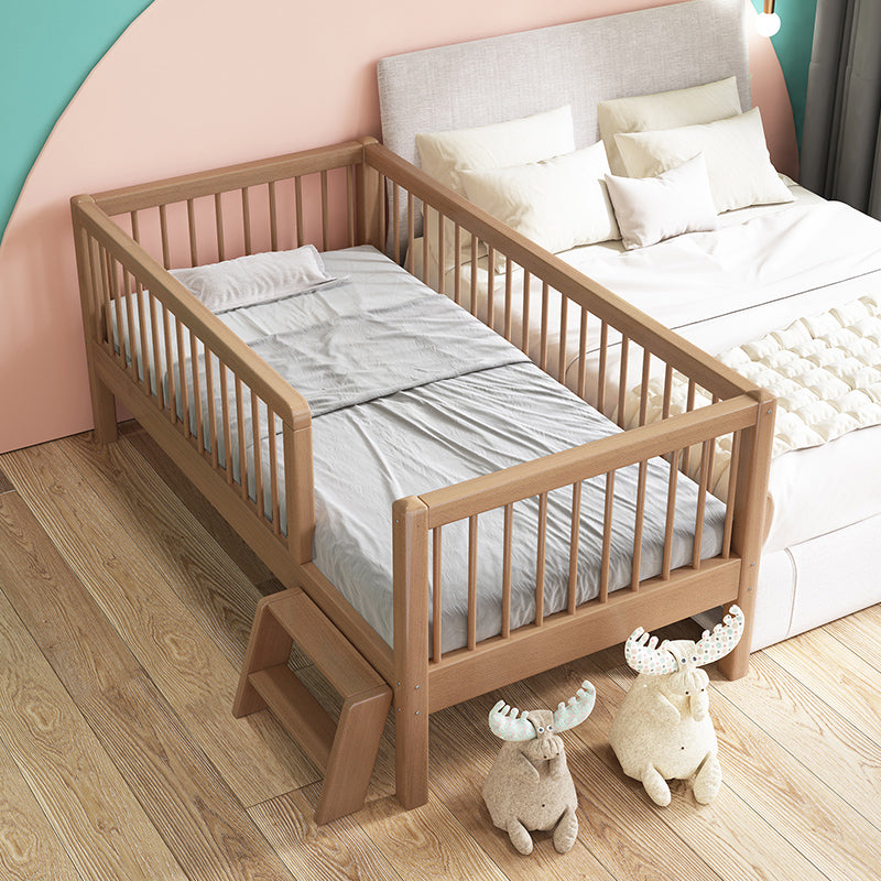 Convertible Baby Crib Farmhouse Solid Wood Crib with Guardrail