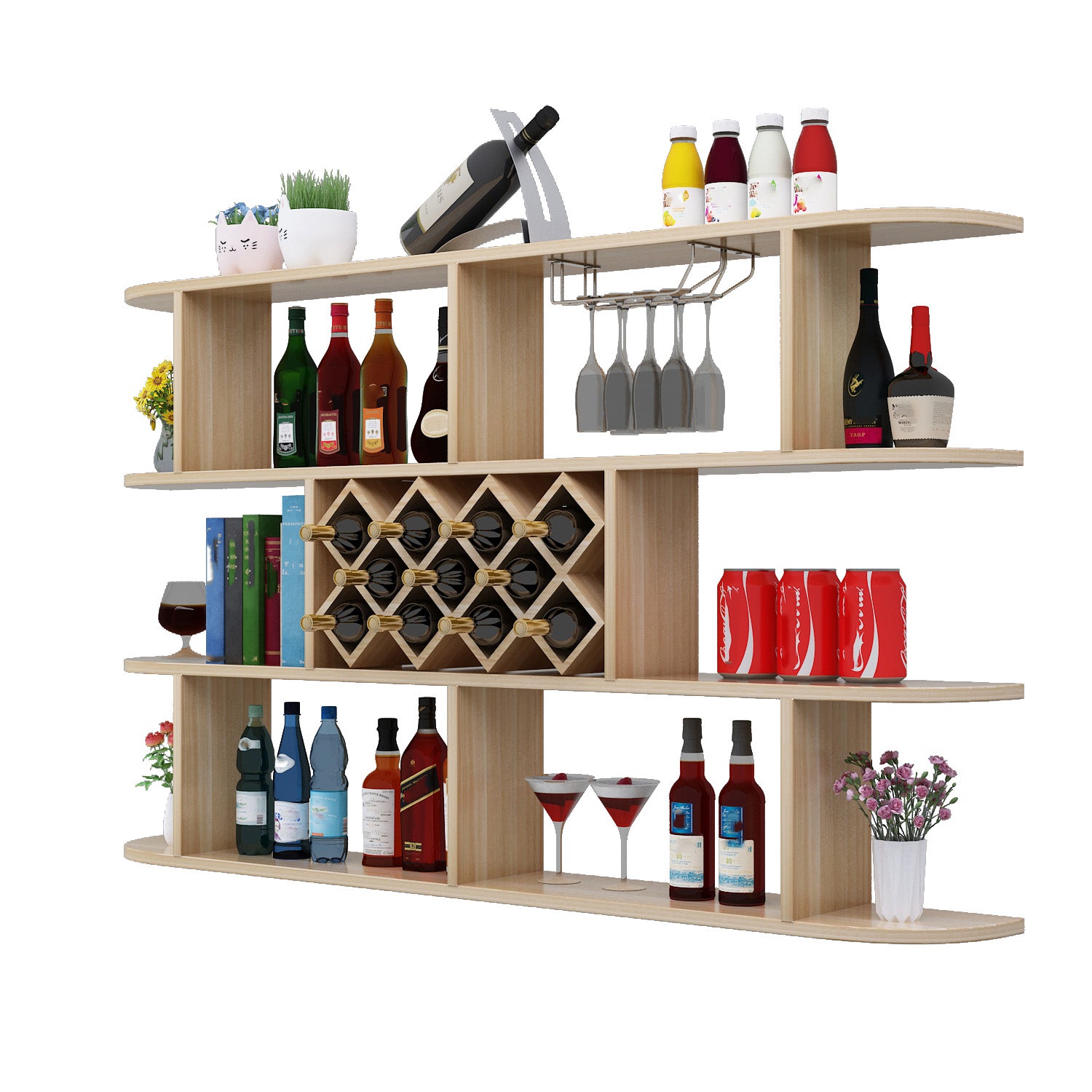 Wall Mounted Wine Rack Rectangle Wine Bottle & Glass Rack for Home