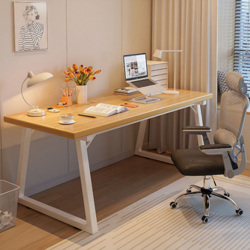 Contemporary Writing Desk in Brown/natural Solid Wood and Metal Base