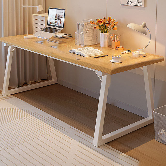 Contemporary Writing Desk in Brown/natural Solid Wood and Metal Base