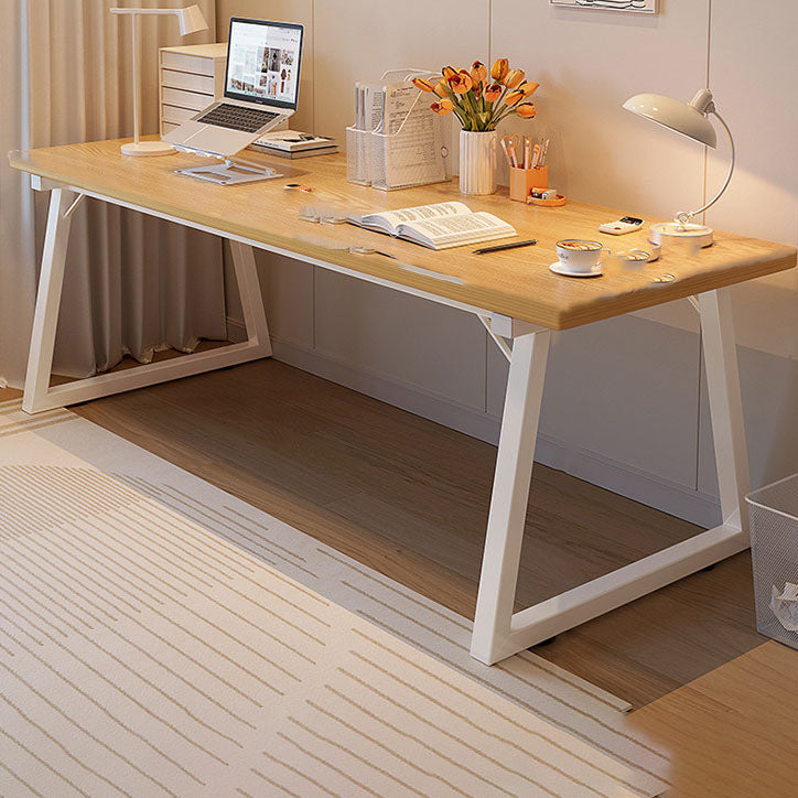 Contemporary Writing Desk in Brown/natural Solid Wood and Metal Base