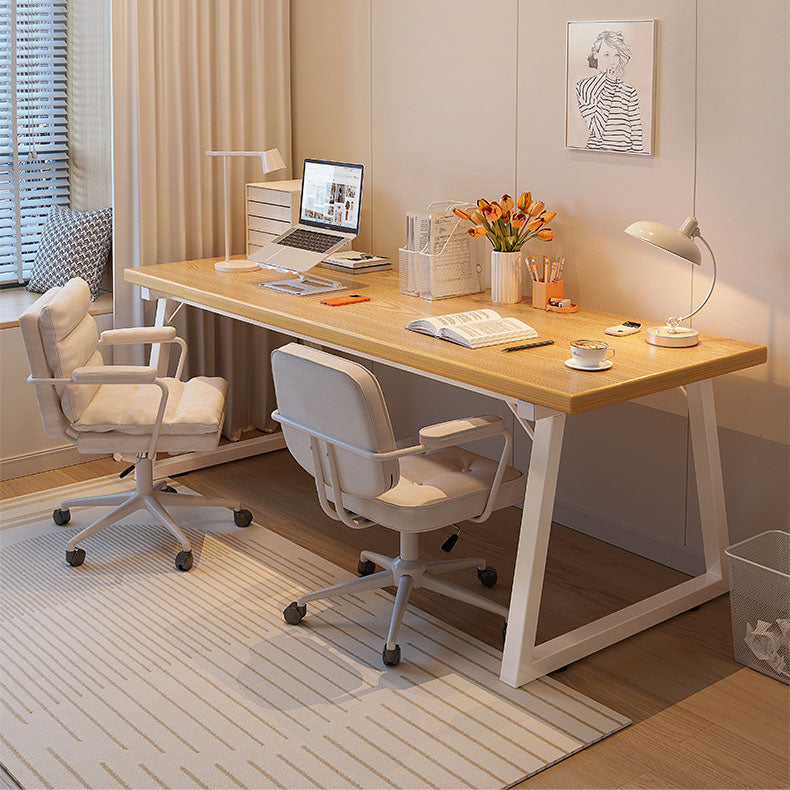 Contemporary Writing Desk in Brown/natural Solid Wood and Metal Base