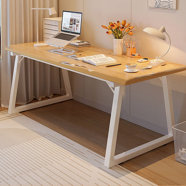 Contemporary Writing Desk in Brown/natural Solid Wood and Metal Base