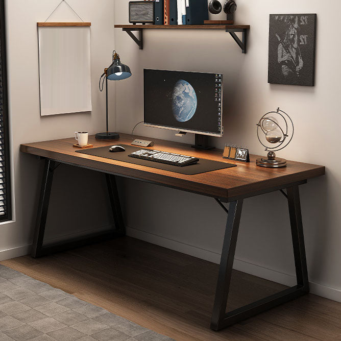 Contemporary Writing Desk in Brown/natural Solid Wood and Metal Base