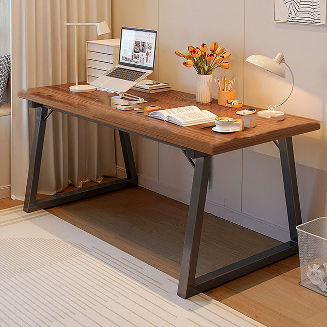 Contemporary Writing Desk in Brown/natural Solid Wood and Metal Base