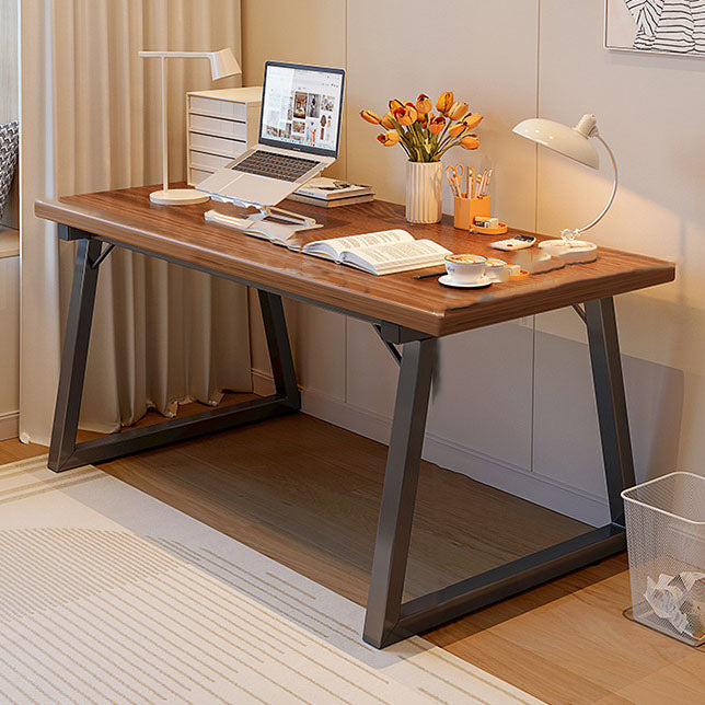 Contemporary Writing Desk in Brown/natural Solid Wood and Metal Base