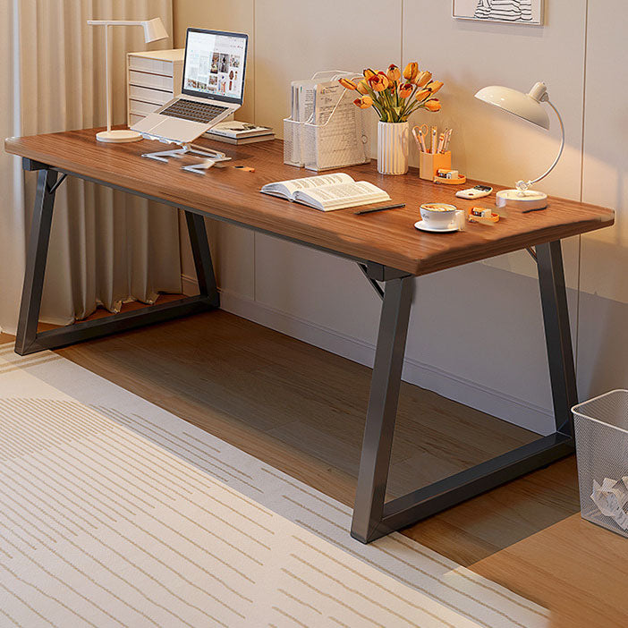 Contemporary Writing Desk in Brown/natural Solid Wood and Metal Base