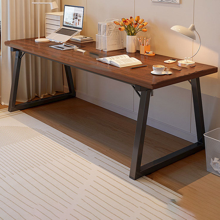 Contemporary Writing Desk in Brown/natural Solid Wood and Metal Base