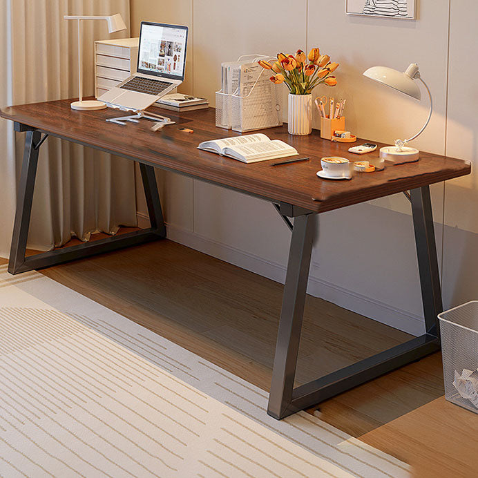 Contemporary Writing Desk in Brown/natural Solid Wood and Metal Base