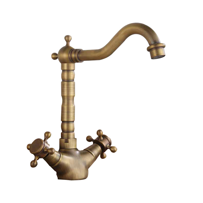 Traditional Kitchen Faucet Brass High Arc Gold Standard Kitchen Faucets with Double Handle