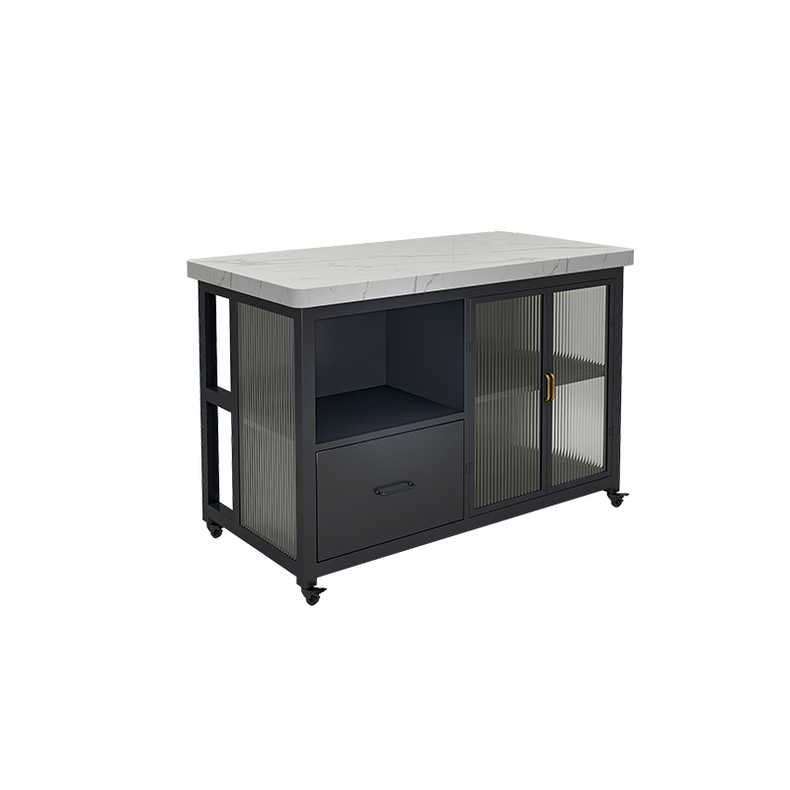 Modern Marble Prep Table with Storage Cabinet Dining Room Island Table