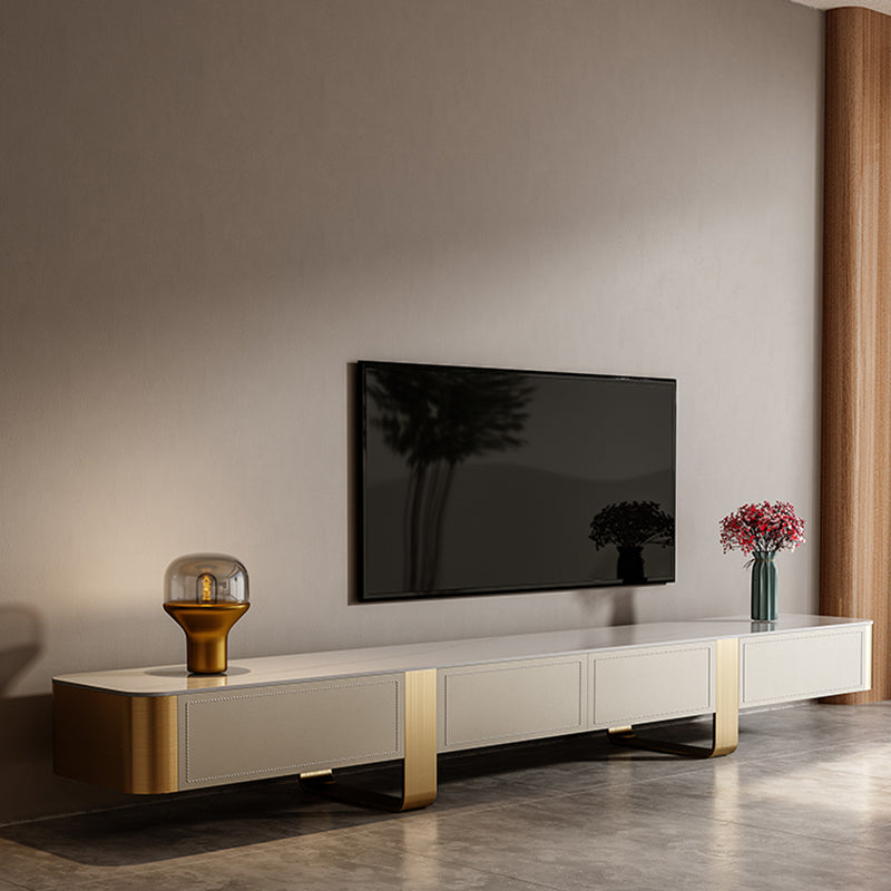 Stone TV Stand Console Glam 4 Drawers Media Console with Metal Legs