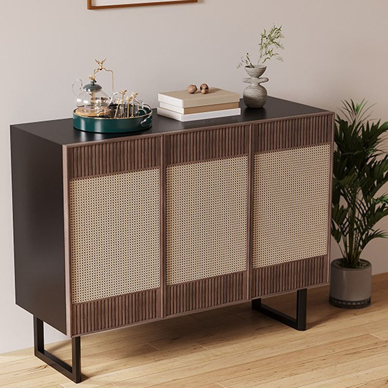 Modern Style Wicker Doors Sideboard Solid Wood Buffet Table for Dining Room