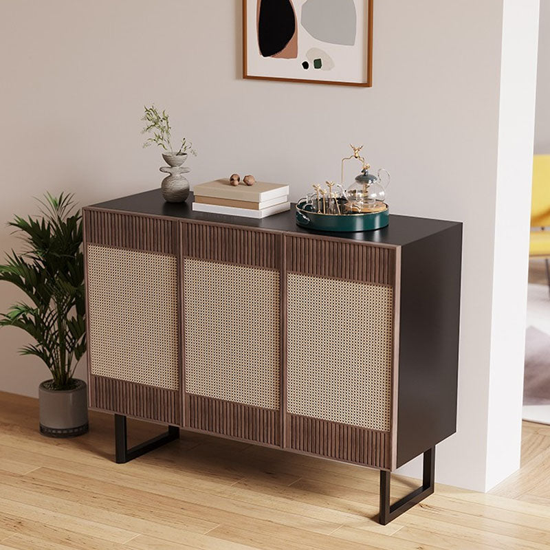 Modern Style Wicker Doors Sideboard Solid Wood Buffet Table for Dining Room