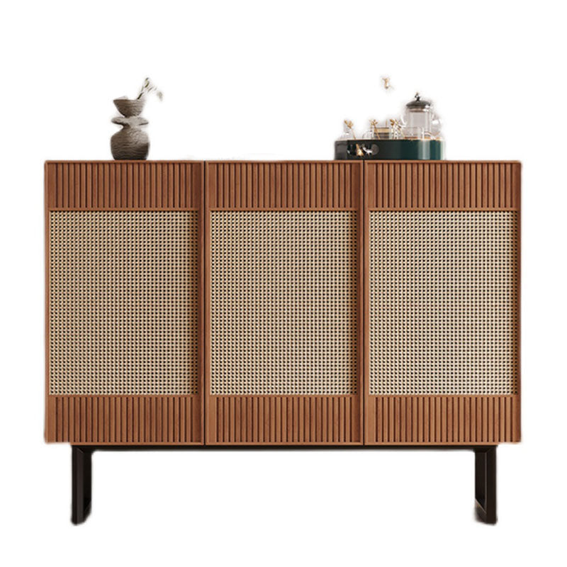 Modern Style Wicker Doors Sideboard Solid Wood Buffet Table for Dining Room