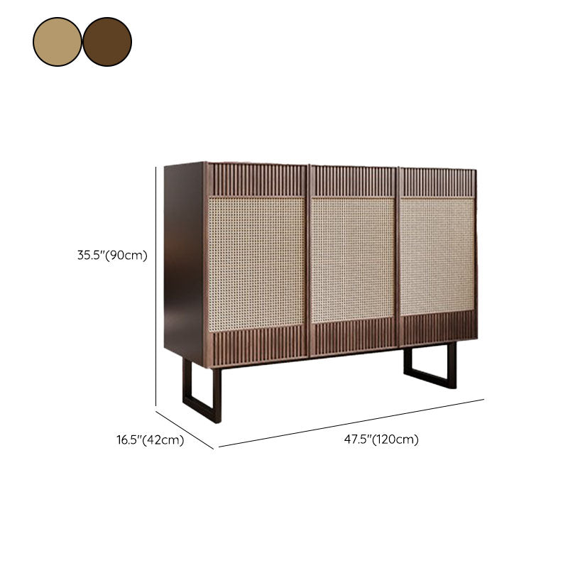 Modern Style Wicker Doors Sideboard Solid Wood Buffet Table for Dining Room