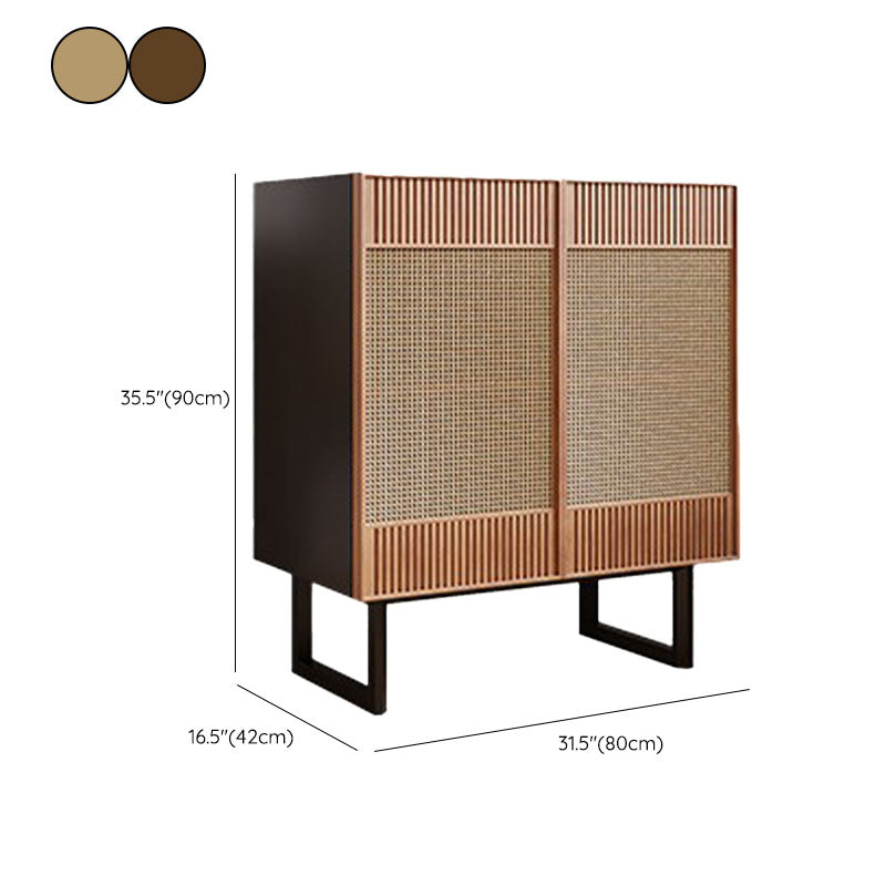 Modern Style Wicker Doors Sideboard Solid Wood Buffet Table for Dining Room