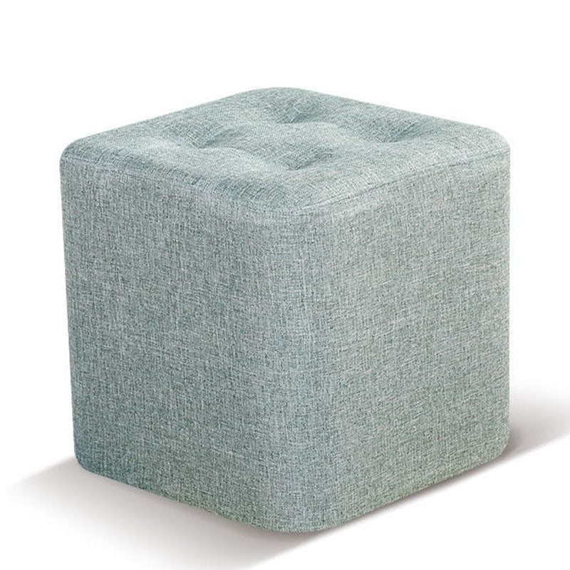 Contemporary Square Shape Cube Linen Blend Upholstered Ottoman