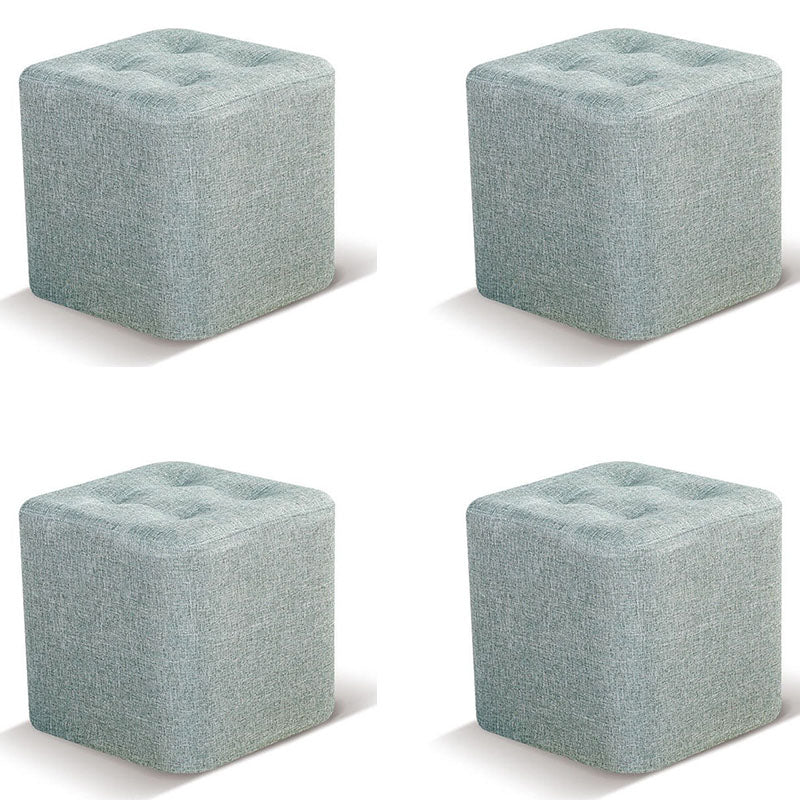 Contemporary Square Shape Cube Linen Blend Upholstered Ottoman