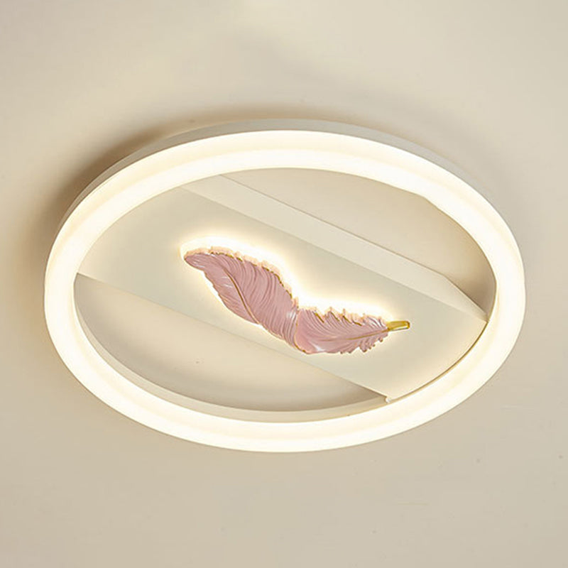 Circular Flush Mount Fixture Modern Metal Flush Light in White