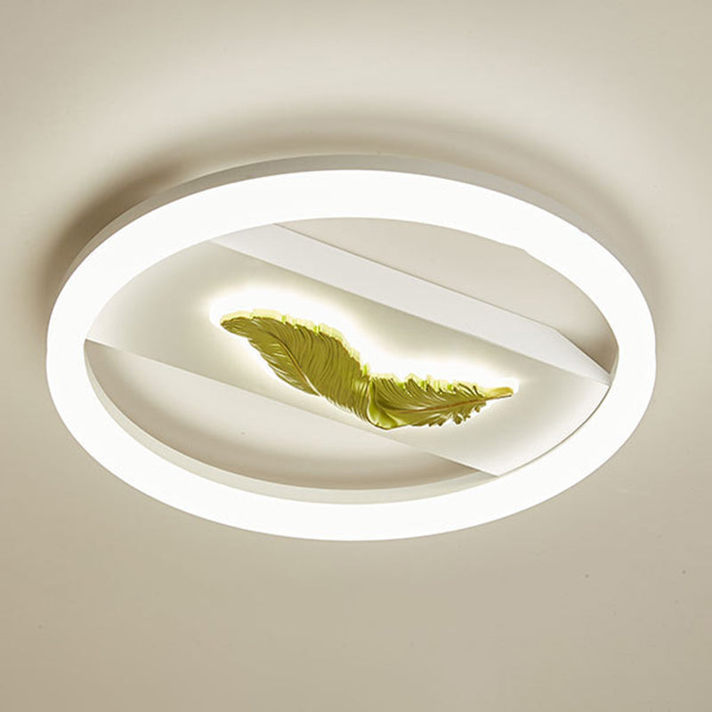 Circular Flush Mount Fixture Modern Metal Flush Light in White