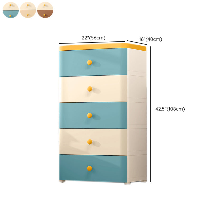 Nordic Vertical Kids Nightstand Plastic Nursery Dresser with 5 Drawers for Home