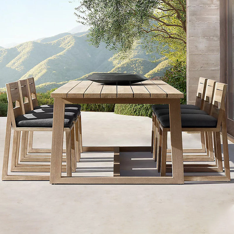 Brown Patio Dining Table Set 1/5/7 Pcs Wood Frame Patio Dining Table and Chair