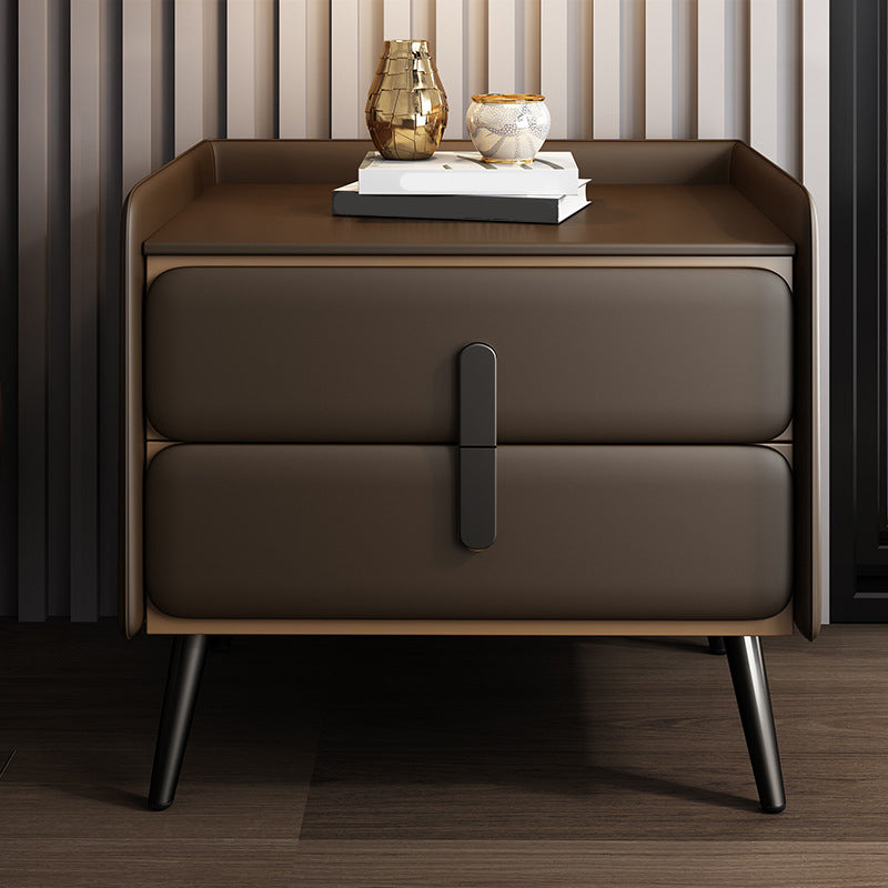 Contemporary Accent Table Nightstand Faux Leather Bed Nightstand