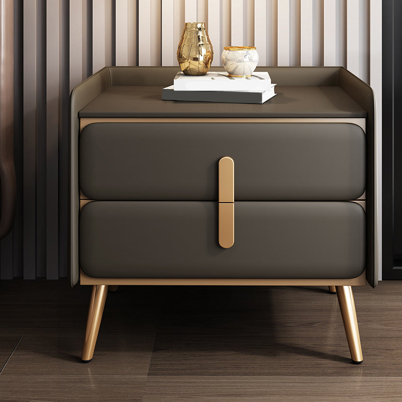 Contemporary Accent Table Nightstand Faux Leather Bed Nightstand