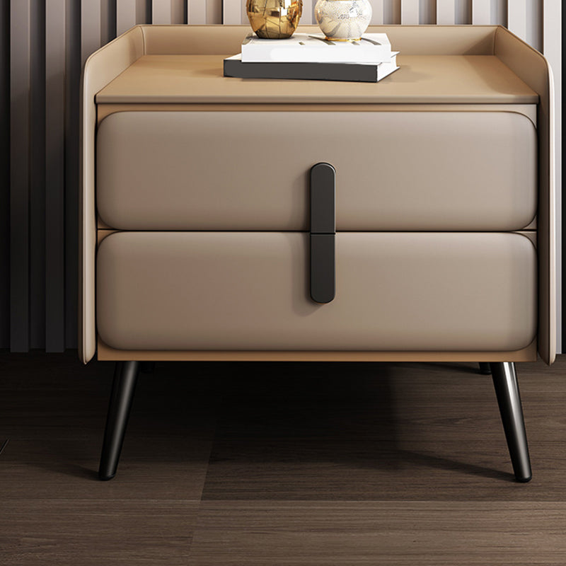 Contemporary Accent Table Nightstand Faux Leather Bed Nightstand