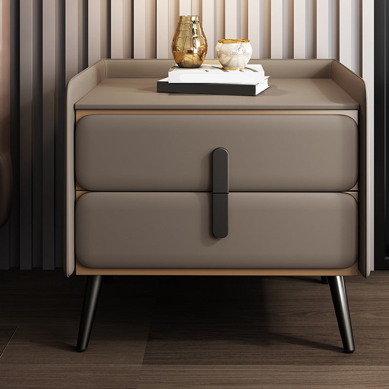 Contemporary Accent Table Nightstand Faux Leather Bed Nightstand