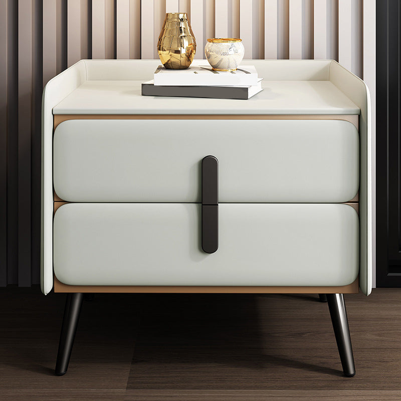 Contemporary Accent Table Nightstand Faux Leather Bed Nightstand