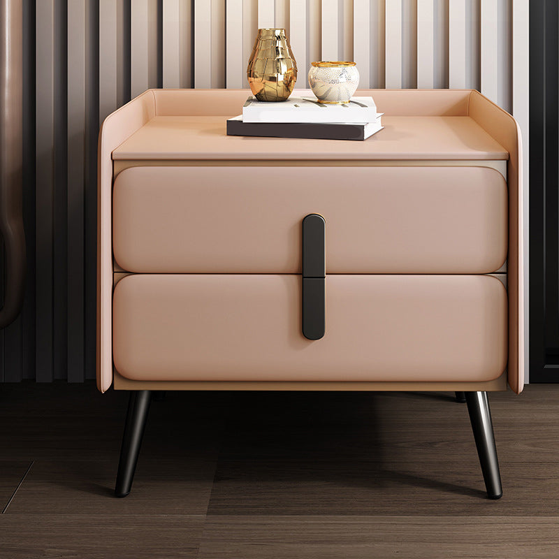 Contemporary Accent Table Nightstand Faux Leather Bed Nightstand