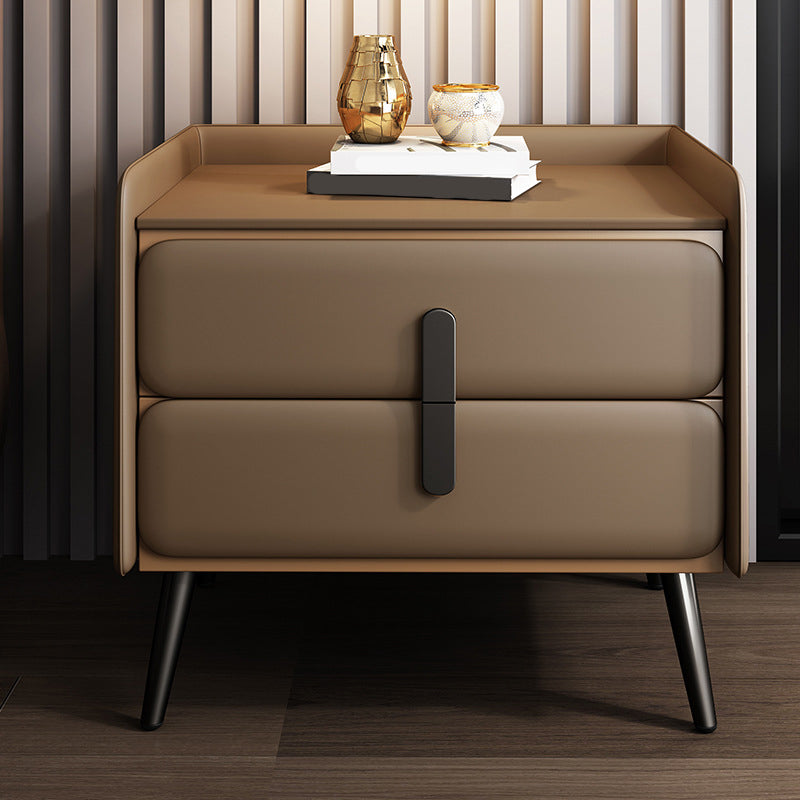 Contemporary Accent Table Nightstand Faux Leather Bed Nightstand