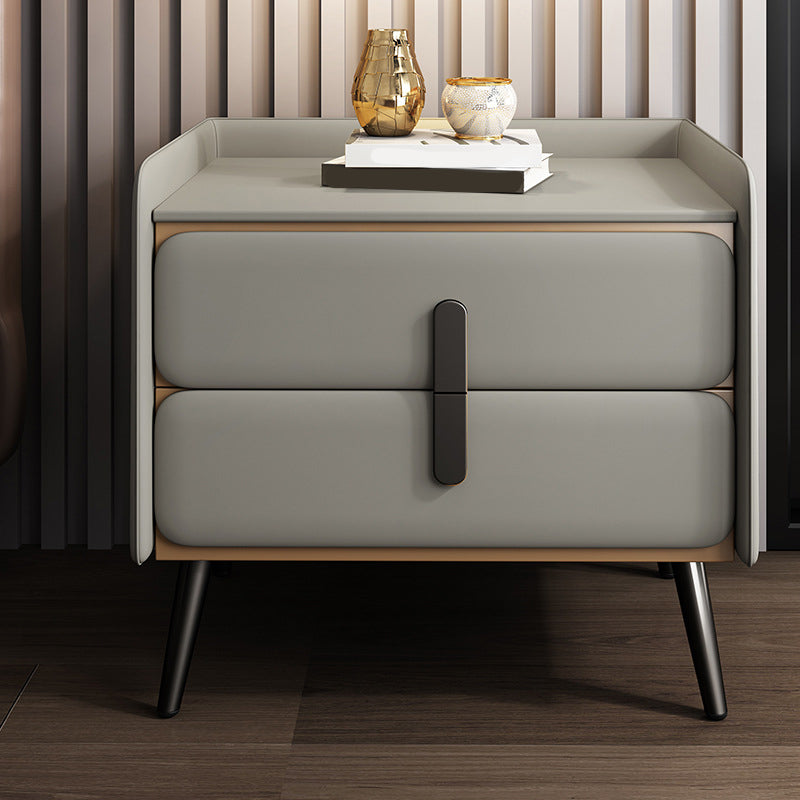 Contemporary Accent Table Nightstand Faux Leather Bed Nightstand