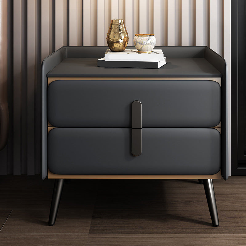 Contemporary Accent Table Nightstand Faux Leather Bed Nightstand