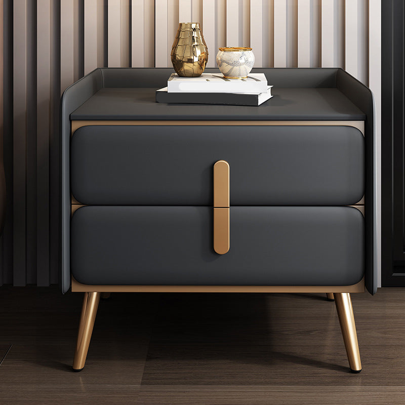 Contemporary Accent Table Nightstand Faux Leather Bed Nightstand