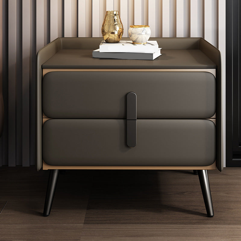 Contemporary Accent Table Nightstand Faux Leather Bed Nightstand