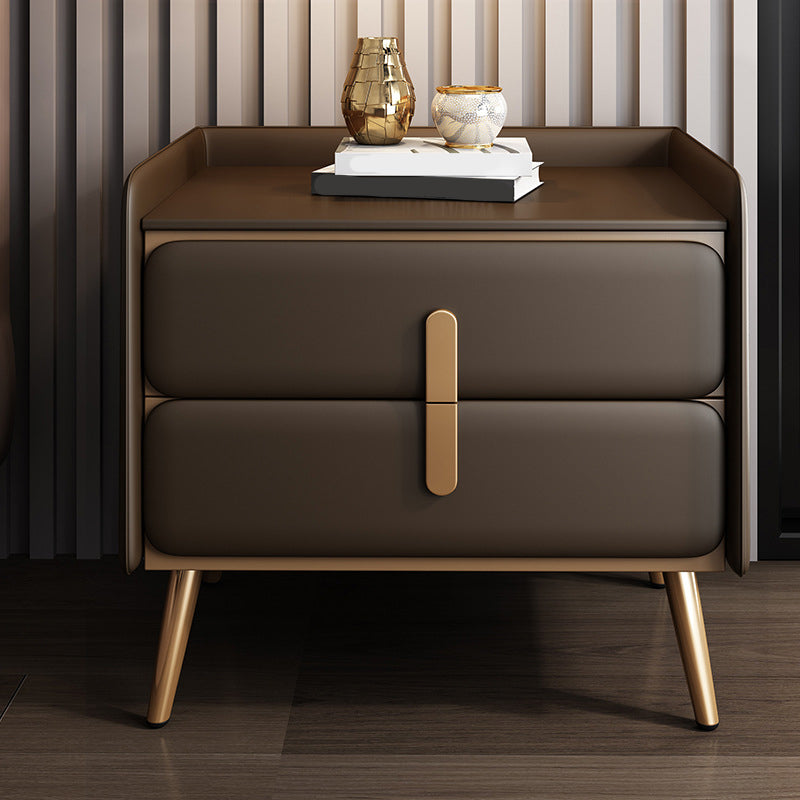 Contemporary Accent Table Nightstand Faux Leather Bed Nightstand