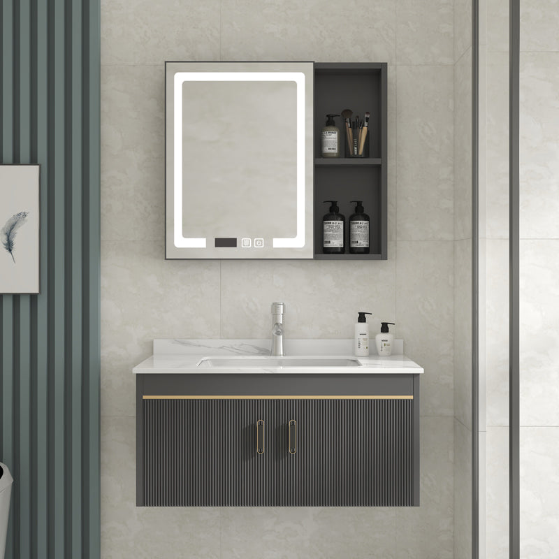 Glam Vanity Single Sink Wall Mounted 2 Doors Metal Frame Rectangular Vanity with Mirror