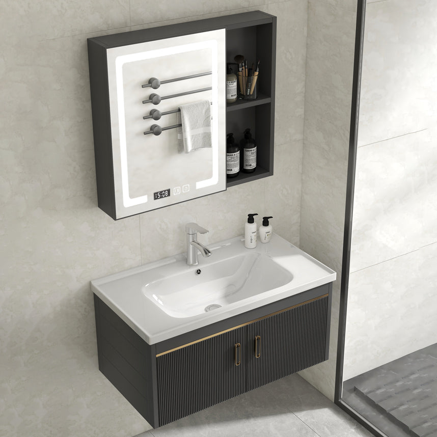 Glam Vanity Single Sink Wall Mounted 2 Doors Metal Frame Rectangular Vanity with Mirror