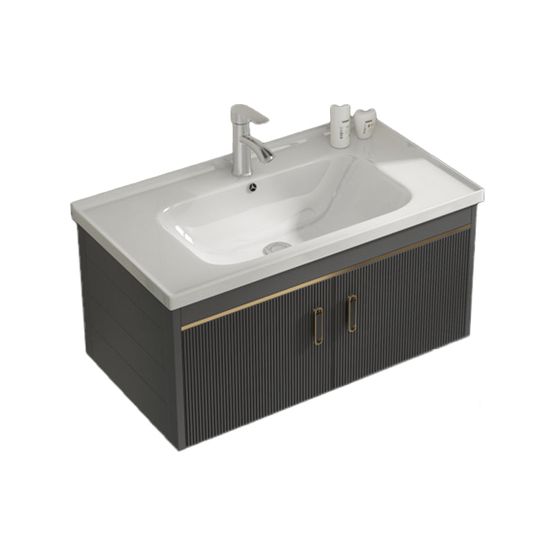 Glam Vanity Single Sink Wall Mounted 2 Doors Metal Frame Rectangular Vanity with Mirror