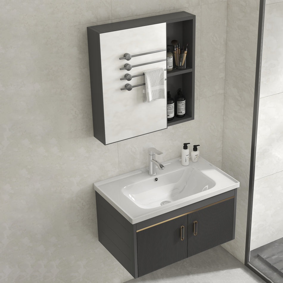 Glam Vanity Single Sink Wall Mounted 2 Doors Metal Frame Rectangular Vanity with Mirror