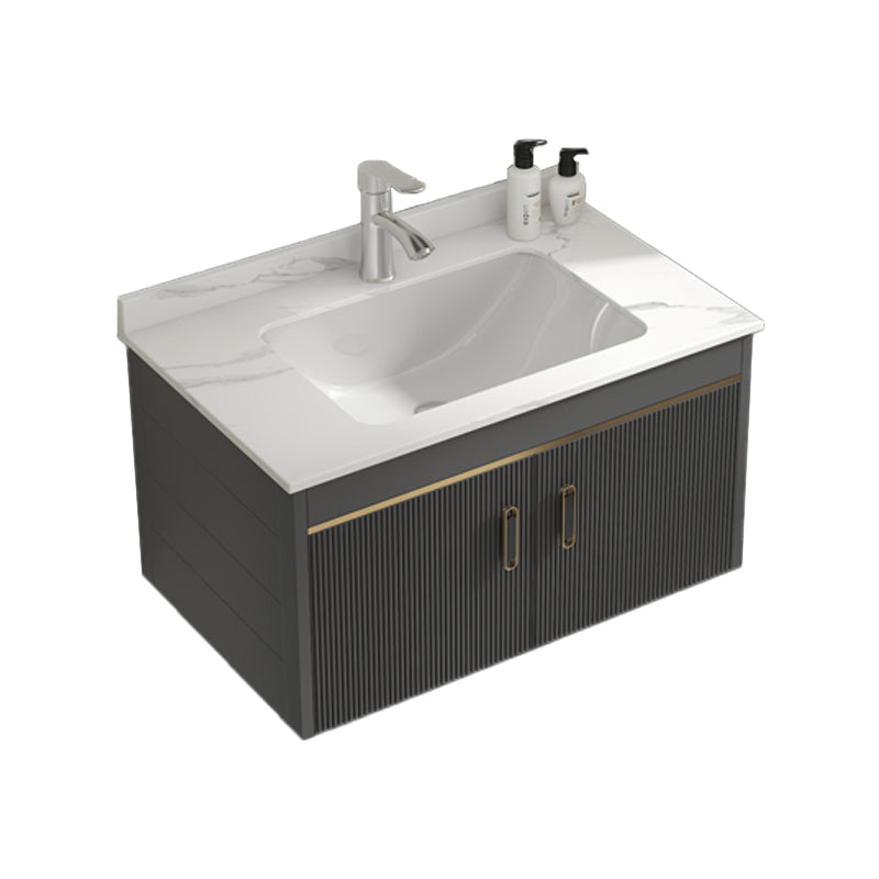 Glam Vanity Single Sink Wall Mounted 2 Doors Metal Frame Rectangular Vanity with Mirror