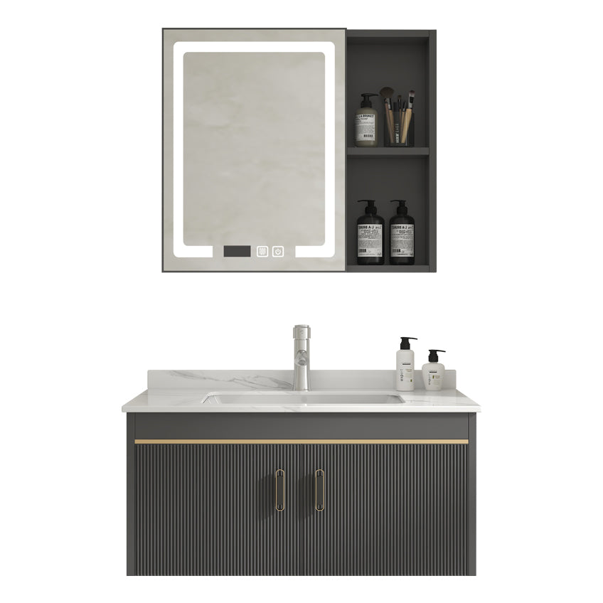 Glam Vanity Single Sink Wall Mounted 2 Doors Metal Frame Rectangular Vanity with Mirror